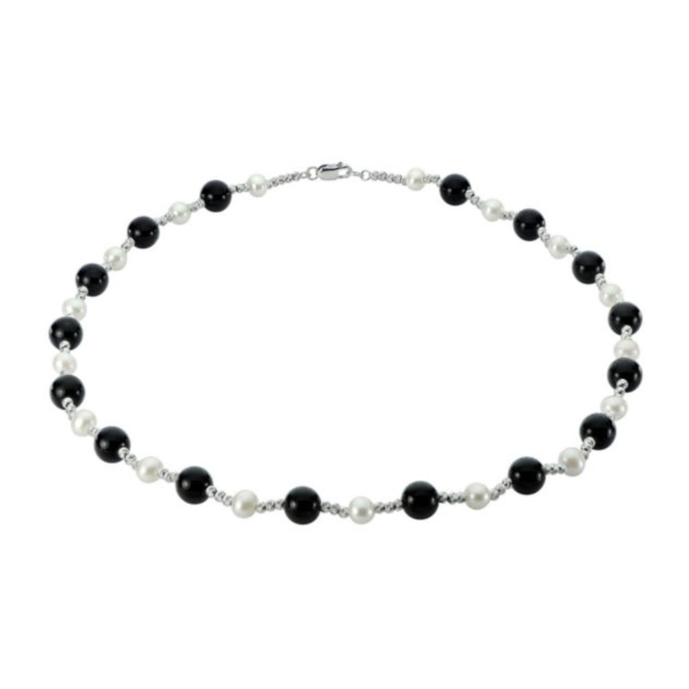 Genuine Pearl & Onyx ♡ Sterling Silver ♡ Necklace ♡ Lobster Clasp